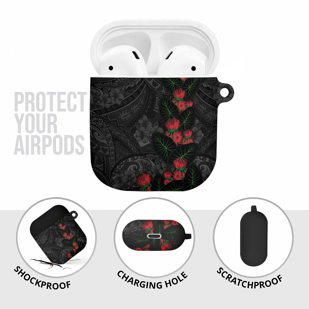 Hawaiian Taro Leaves and Ohia Lehua AirPods Case Polynesian Tribal Art Tropical Plants Motifs Grayscale LT03 - Polynesian Pride