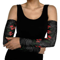 Hawaiian Taro Leaves and Ohia Lehua Arm Sleeves Polynesian Tribal Art Tropical Plants Motifs Grayscale LT03 - Polynesian Pride