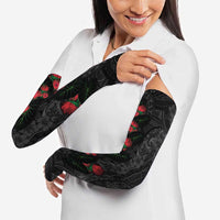 Hawaiian Taro Leaves and Ohia Lehua Arm Sleeves Polynesian Tribal Art Tropical Plants Motifs Grayscale LT03 - Polynesian Pride