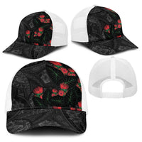 Hawaiian Taro Leaves and Ohia Lehua Baseball Net Cap Polynesian Tribal Art Tropical Plants Motifs Grayscale LT03 - Polynesian Pride