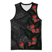 Hawaiian Taro Leaves and Ohia Lehua Basketball Jersey Polynesian Tribal Art Tropical Plants Motifs Grayscale LT03 Unisex Multicolor - Polynesian Pride