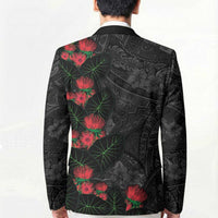 Hawaiian Taro Leaves and Ohia Lehua Blazer Polynesian Tribal Art Tropical Plants Motifs Grayscale