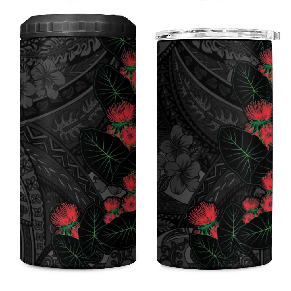 Hawaiian Taro Leaves and Ohia Lehua 4 in 1 Can Cooler Tumbler Polynesian Tribal Art Tropical Plants Motifs Grayscale LT03 One Size: 16 oz Multicolor - Polynesian Pride