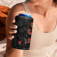 Hawaiian Taro Leaves and Ohia Lehua 4 in 1 Can Cooler Tumbler Polynesian Tribal Art Tropical Plants Motifs Grayscale LT03 - Polynesian Pride