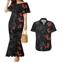 Hawaiian Taro Leaves and Ohia Lehua Couples Matching Mermaid Dress and Hawaiian Shirt Polynesian Tribal Art Tropical Plants Motifs Grayscale LT03 Multicolor - Polynesian Pride