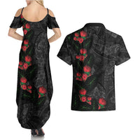 Hawaiian Taro Leaves and Ohia Lehua Couples Matching Summer Maxi Dress and Hawaiian Shirt Polynesian Tribal Art Tropical Plants Motifs Grayscale LT03 - Polynesian Pride