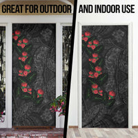Hawaiian Taro Leaves and Ohia Lehua Door Cover Polynesian Tribal Art Tropical Plants Motifs Grayscale LT03 - Polynesian Pride