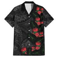 Hawaiian Taro Leaves and Ohia Lehua Family Matching Puletasi and Hawaiian Shirt Polynesian Tribal Art Tropical Plants Motifs Grayscale LT03 Dad's Shirt - Short Sleeve Multicolor - Polynesian Pride