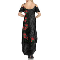 Hawaiian Taro Leaves and Ohia Lehua Family Matching Summer Maxi Dress and Hawaiian Shirt Polynesian Tribal Art Tropical Plants Motifs Grayscale LT03 - Polynesian Pride