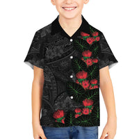 Hawaiian Taro Leaves and Ohia Lehua Family Matching Summer Maxi Dress and Hawaiian Shirt Polynesian Tribal Art Tropical Plants Motifs Grayscale LT03 Son's Shirt Multicolor - Polynesian Pride
