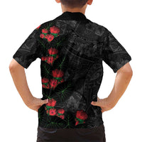 Hawaiian Taro Leaves and Ohia Lehua Kid Hawaiian Shirt Polynesian Tribal Art Tropical Plants Motifs Grayscale LT03 - Polynesian Pride