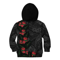Hawaiian Taro Leaves and Ohia Lehua Kid Hoodie Polynesian Tribal Art Tropical Plants Motifs Grayscale LT03 - Polynesian Pride