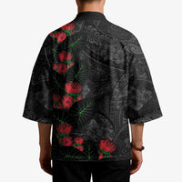Hawaiian Taro Leaves and Ohia Lehua Kimono Polynesian Tribal Art Tropical Plants Motifs Grayscale