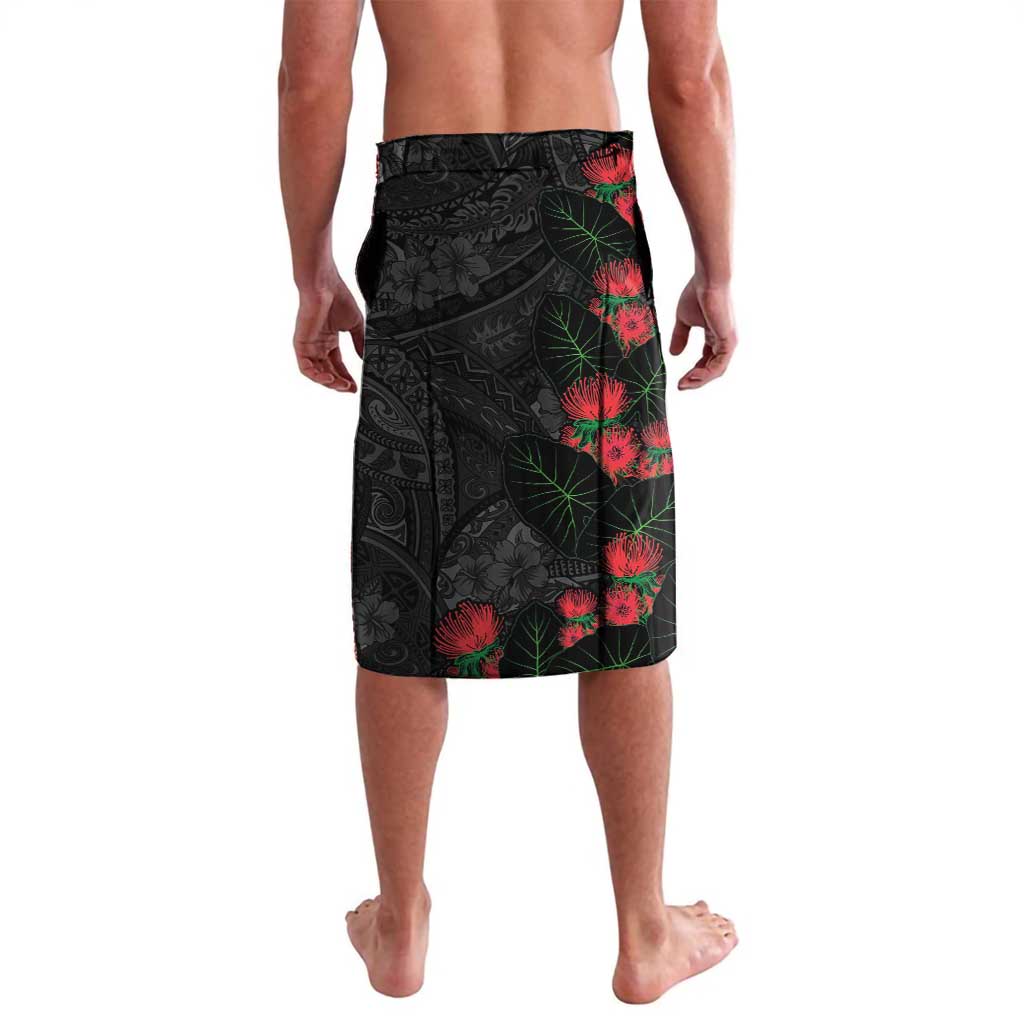 Hawaiian Taro Leaves and Ohia Lehua Lavalava Polynesian Tribal Art Tropical Plants Motifs Grayscale