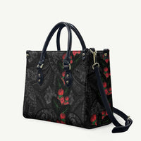 Hawaiian Taro Leaves and Ohia Lehua Leather Bag Polynesian Tribal Art Tropical Plants Motifs Grayscale