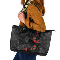 Hawaiian Taro Leaves and Ohia Lehua Leather Tote Bag Polynesian Tribal Art Tropical Plants Motifs Grayscale LT03 Multicolor - Polynesian Pride