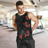 Hawaiian Taro Leaves and Ohia Lehua Men Tank Top Polynesian Tribal Art Tropical Plants Motifs Grayscale LT03 Multicolor - Polynesian Pride