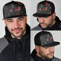 Hawaiian Taro Leaves and Ohia Lehua Mesh Trucker Cap Polynesian Tribal Art Tropical Plants Motifs Grayscale