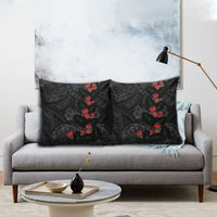 Hawaiian Taro Leaves and Ohia Lehua Pillow Cover Polynesian Tribal Art Tropical Plants Motifs Grayscale LT03 - Polynesian Pride