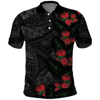 Hawaiian Taro Leaves and Ohia Lehua Polo Shirt Polynesian Tribal Art Tropical Plants Motifs Grayscale LT03 Multicolor - Polynesian Pride