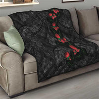 Hawaiian Taro Leaves and Ohia Lehua Quilt Polynesian Tribal Art Tropical Plants Motifs Grayscale