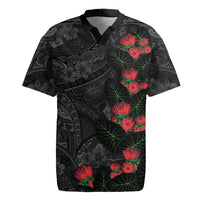 Hawaiian Taro Leaves and Ohia Lehua Rugby Jersey Polynesian Tribal Art Tropical Plants Motifs Grayscale LT03 Multicolor - Polynesian Pride