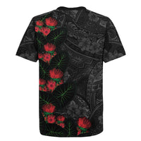 Hawaiian Taro Leaves and Ohia Lehua Rugby Jersey Polynesian Tribal Art Tropical Plants Motifs Grayscale LT03 - Polynesian Pride