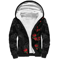 Hawaiian Taro Leaves and Ohia Lehua Sherpa Hoodie Polynesian Tribal Art Tropical Plants Motifs Grayscale LT03 Unisex Multicolor - Polynesian Pride