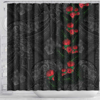 Hawaiian Taro Leaves and Ohia Lehua Shower Curtain Polynesian Tribal Art Tropical Plants Motifs Grayscale LT03 - Polynesian Pride