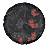 Hawaiian Taro Leaves and Ohia Lehua Spare Tire Cover Polynesian Tribal Art Tropical Plants Motifs Grayscale LT03 - Polynesian Pride