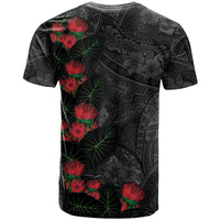 Hawaiian Taro Leaves and Ohia Lehua T Shirt Polynesian Tribal Art Tropical Plants Motifs Grayscale LT03 - Polynesian Pride