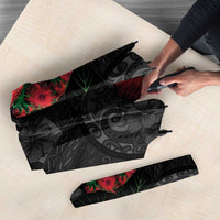 Hawaiian Taro Leaves and Ohia Lehua Umbrella Polynesian Tribal Art Tropical Plants Motifs Grayscale