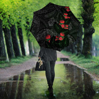 Hawaiian Taro Leaves and Ohia Lehua Umbrella Polynesian Tribal Art Tropical Plants Motifs Grayscale