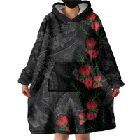 Hawaiian Taro Leaves and Ohia Lehua Wearable Blanket Hoodie Polynesian Tribal Art Tropical Plants Motifs Grayscale LT03 - Polynesian Pride