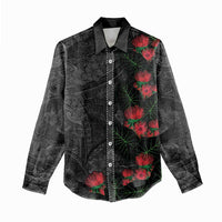 Hawaiian Taro Leaves and Ohia Lehua Women Casual Shirt Polynesian Tribal Art Tropical Plants Motifs Grayscale LT03 - Polynesian Pride