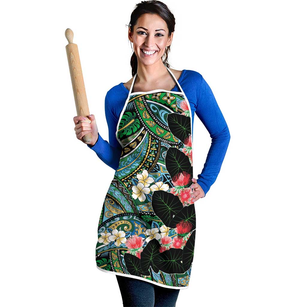 Hawaiian Taro Leaves and Ohia Lehua Apron Polynesian Tribal Art Tropical Plants Motifs Colorful LT03 - Polynesian Pride