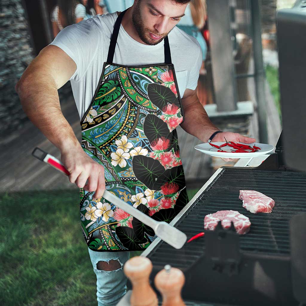 Hawaiian Taro Leaves and Ohia Lehua Apron Polynesian Tribal Art Tropical Plants Motifs Colorful LT03 - Polynesian Pride
