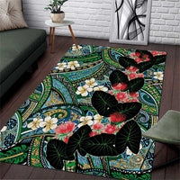 Hawaiian Taro Leaves and Ohia Lehua Area Rug Polynesian Tribal Art Tropical Plants Motifs Colorful LT03 Multicolor - Polynesian Pride