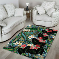 Hawaiian Taro Leaves and Ohia Lehua Area Rug Polynesian Tribal Art Tropical Plants Motifs Colorful LT03 - Polynesian Pride