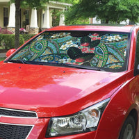 Hawaiian Taro Leaves and Ohia Lehua Auto Sun Shade Polynesian Tribal Art Tropical Plants Motifs Colorful LT03 - Polynesian Pride