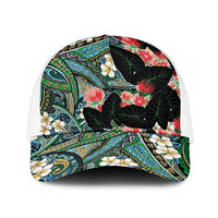 Hawaiian Taro Leaves and Ohia Lehua Baseball Net Cap Polynesian Tribal Art Tropical Plants Motifs Colorful LT03 One Size White Multicolor - Polynesian Pride