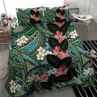 Hawaiian Taro Leaves and Ohia Lehua Bedding Set Polynesian Tribal Art Tropical Plants Motifs Colorful