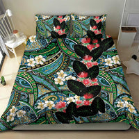 Hawaiian Taro Leaves and Ohia Lehua Bedding Set Polynesian Tribal Art Tropical Plants Motifs Colorful