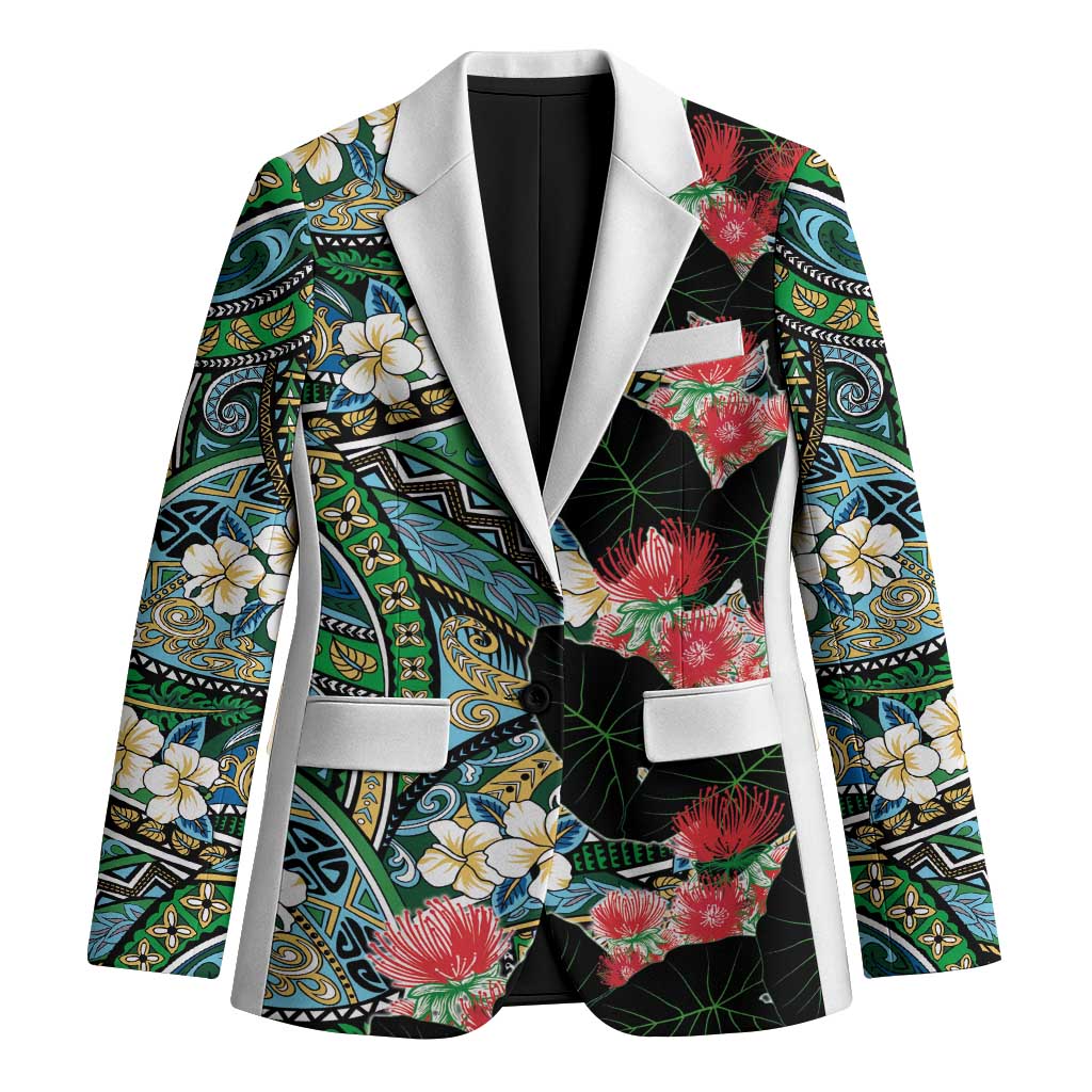 Hawaiian Taro Leaves and Ohia Lehua Blazer Polynesian Tribal Art Tropical Plants Motifs Colorful LT03 Unisex Multicolor - Polynesian Pride