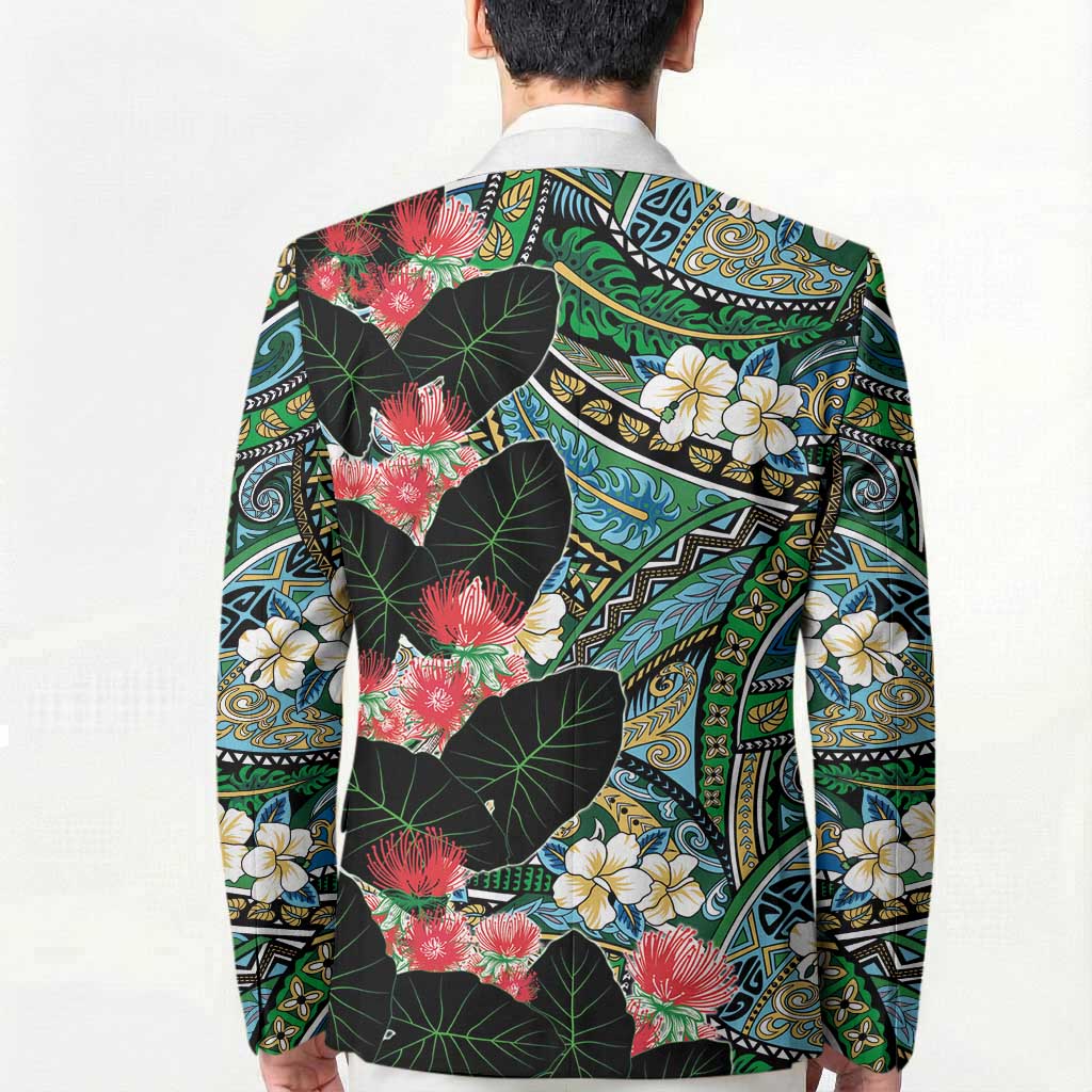 Hawaiian Taro Leaves and Ohia Lehua Blazer Polynesian Tribal Art Tropical Plants Motifs Colorful LT03 - Polynesian Pride