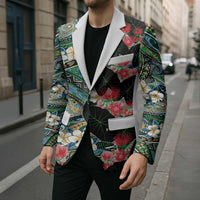 Hawaiian Taro Leaves and Ohia Lehua Blazer Polynesian Tribal Art Tropical Plants Motifs Colorful LT03 - Polynesian Pride