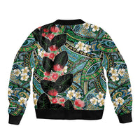 Hawaiian Taro Leaves and Ohia Lehua Bomber Jacket Polynesian Tribal Art Tropical Plants Motifs Colorful