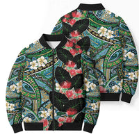 Hawaiian Taro Leaves and Ohia Lehua Bomber Puffer Jacket Polynesian Tribal Art Tropical Plants Motifs Colorful LT03 - Polynesian Pride