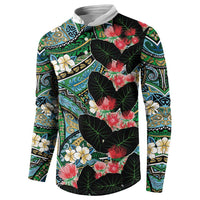 Hawaiian Taro Leaves and Ohia Lehua Button Sweatshirt Polynesian Tribal Art Tropical Plants Motifs Colorful LT03 - Polynesian Pride