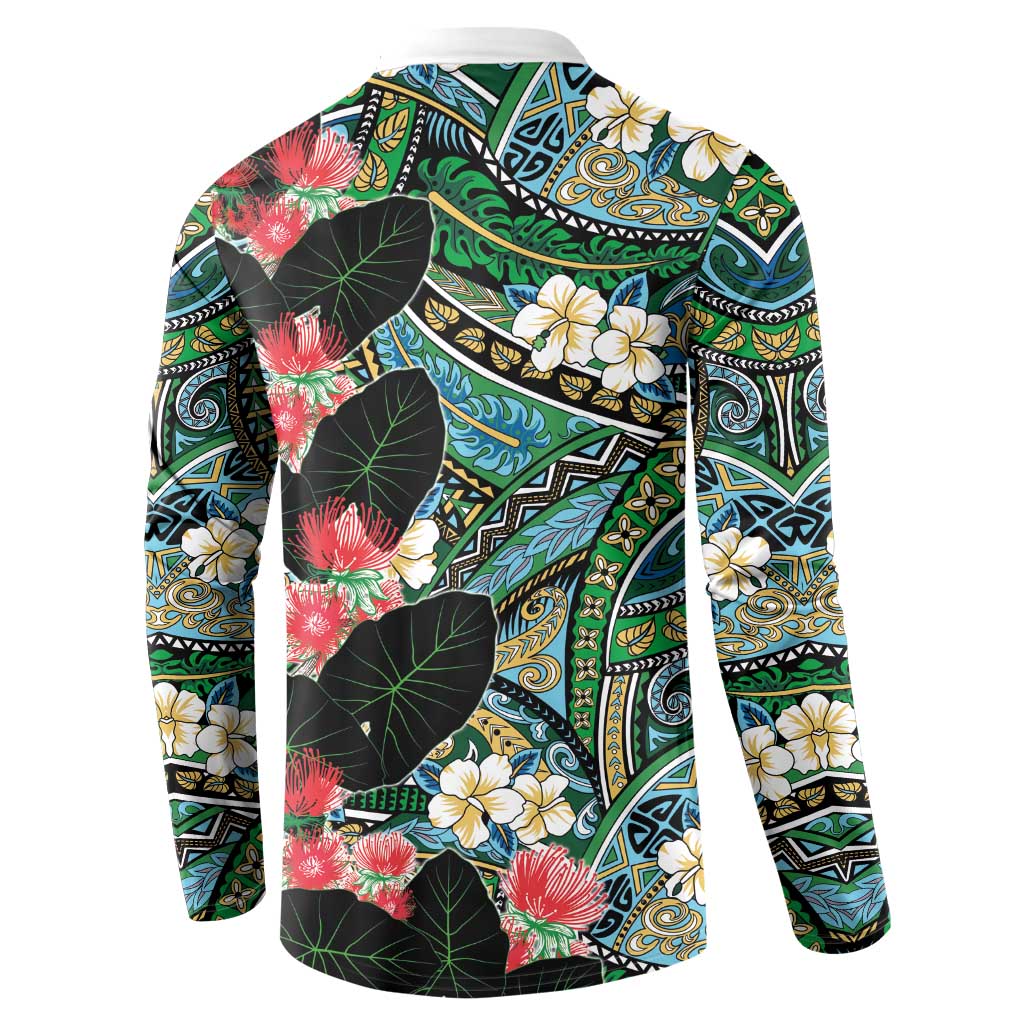 Hawaiian Taro Leaves and Ohia Lehua Button Sweatshirt Polynesian Tribal Art Tropical Plants Motifs Colorful LT03 - Polynesian Pride